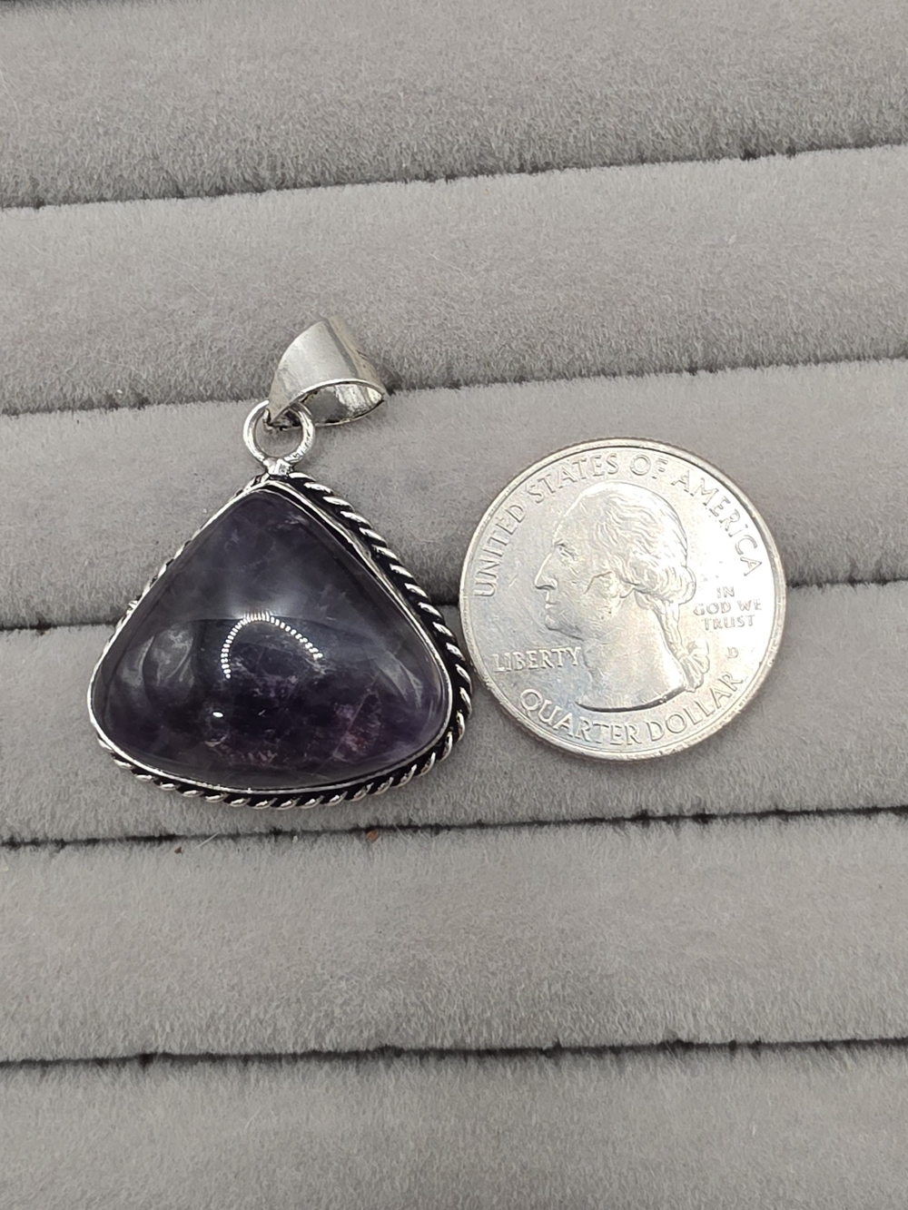 Silver Plated Amethyst Triangle Pendant - Purple